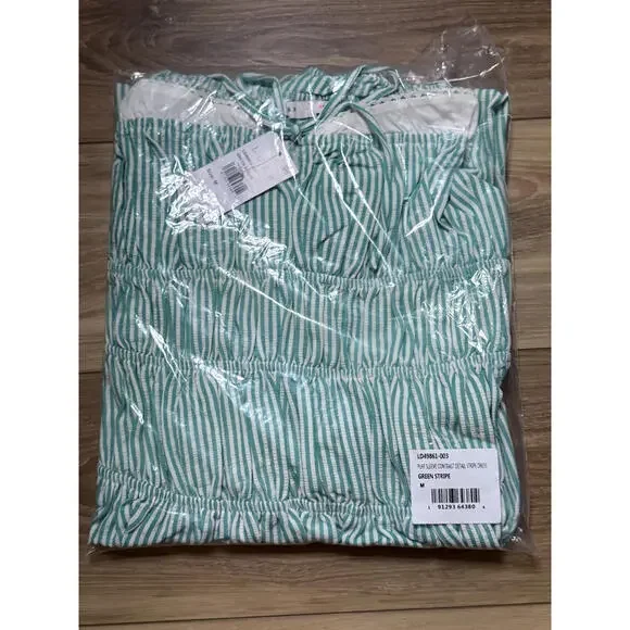 NWT! Lush Shirred Puff Sleeve Maxi Dress in Green Stripe Size Medium - Picture 2 of 6